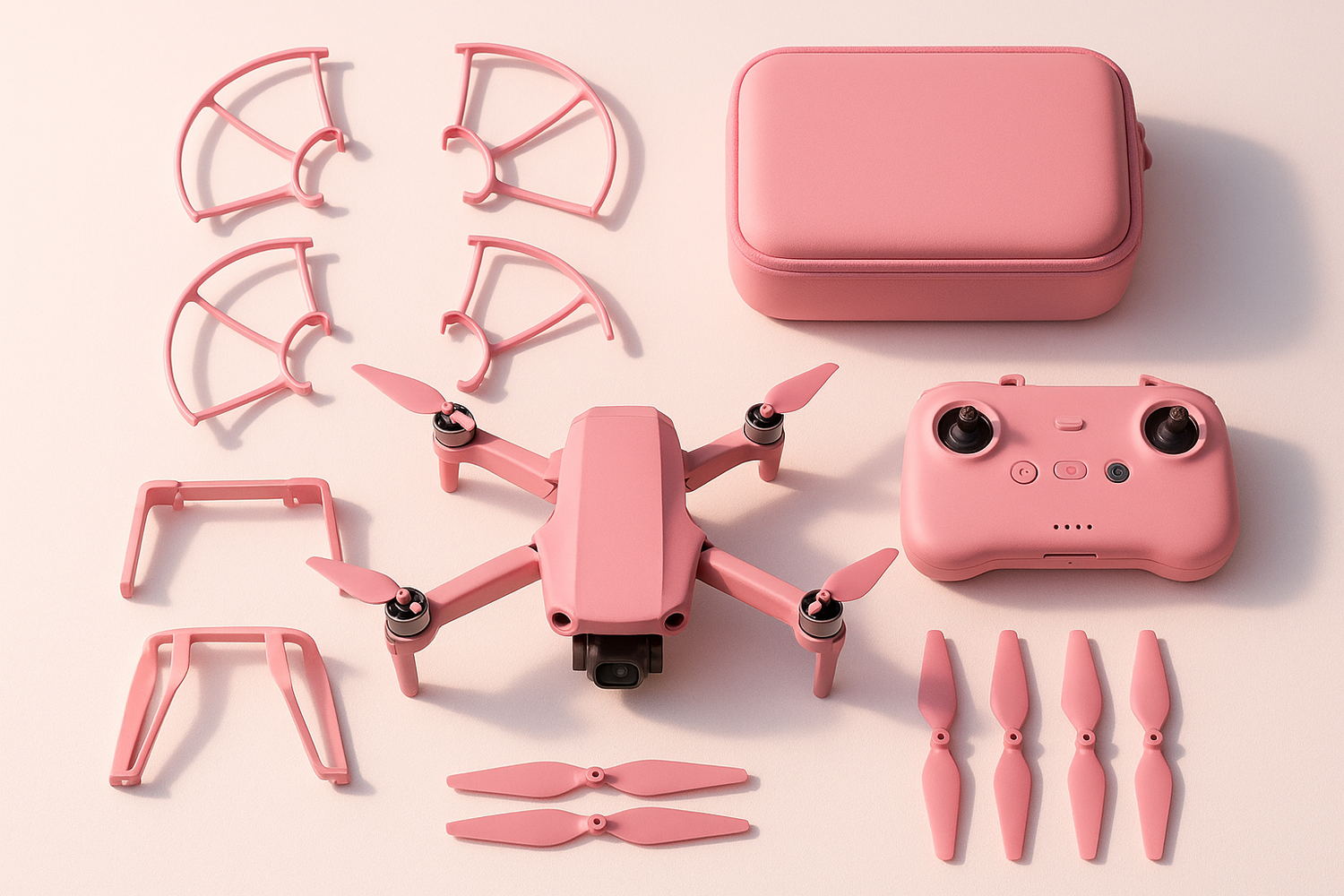 drone picture that has accessories and the picture is pink